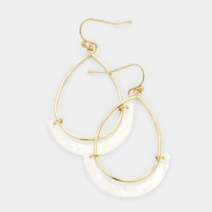 Goldtone & White Shell Accent Teardrop Earrings